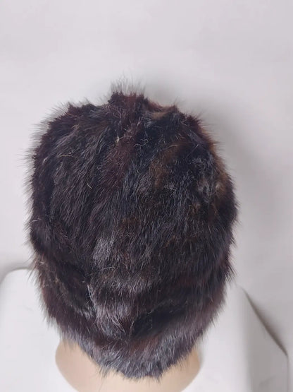 Bazm Dark Brown Cap in Mink Fur