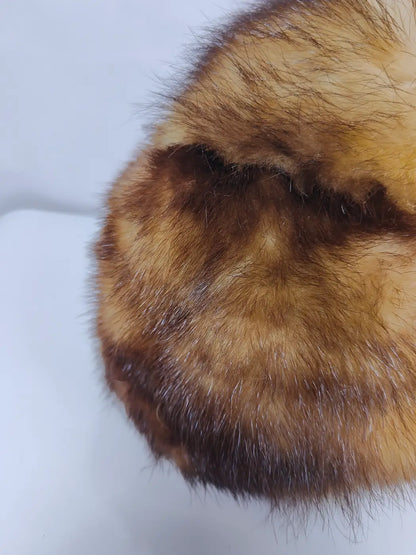 Sqarzameen Brown-Cream Cap in Mink Fur