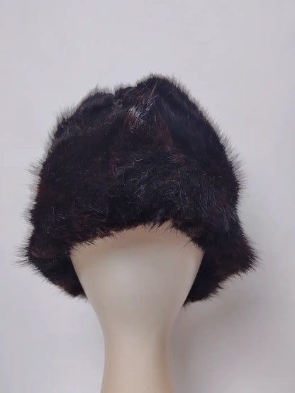 Bazm Dark Brown Cap in Mink Fur