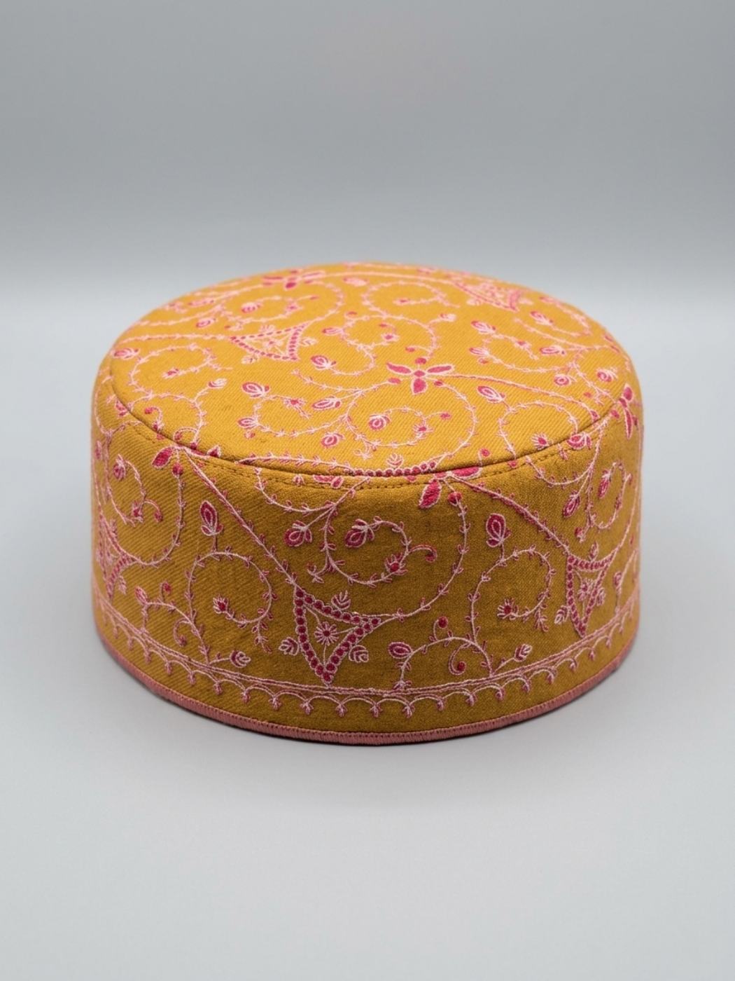 Mustard Kashmiri Cap Amanat With Sozni Embroidery