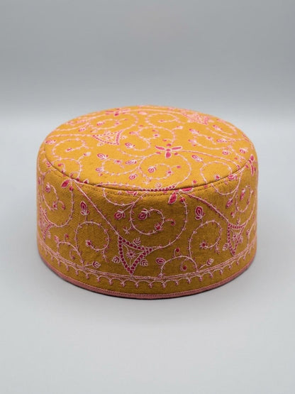 Mustard Kashmiri Cap Amanat With Sozni Embroidery