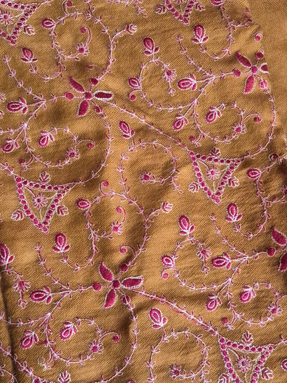 Mustard Kashmiri Cap Amanat With Sozni Embroidery