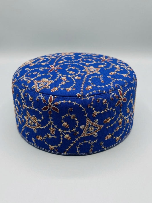 Blue Kashmiri Cap With Machine Sozni Work in Toosha | Amanat