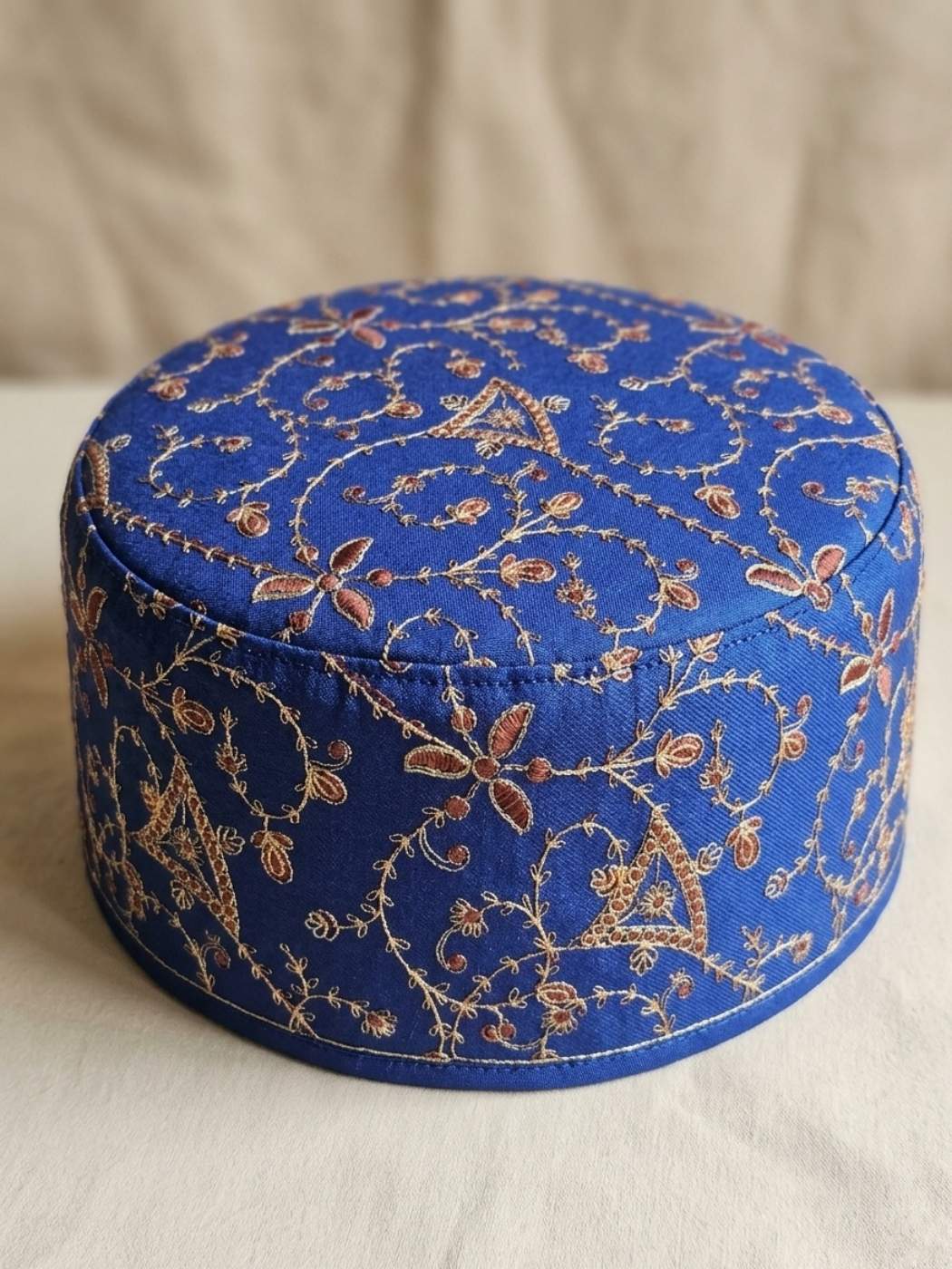 Blue Kashmiri Cap With Machine Sozni Work in Toosha | Munawar