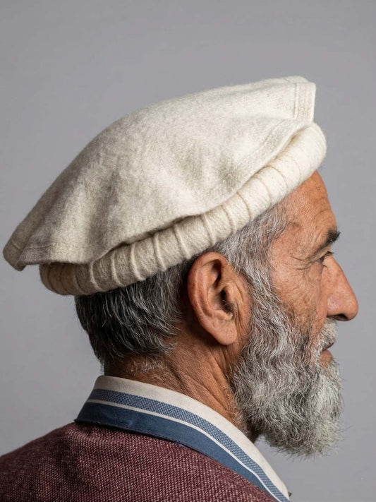 Original Off White Floral Afghani Pakol Cap