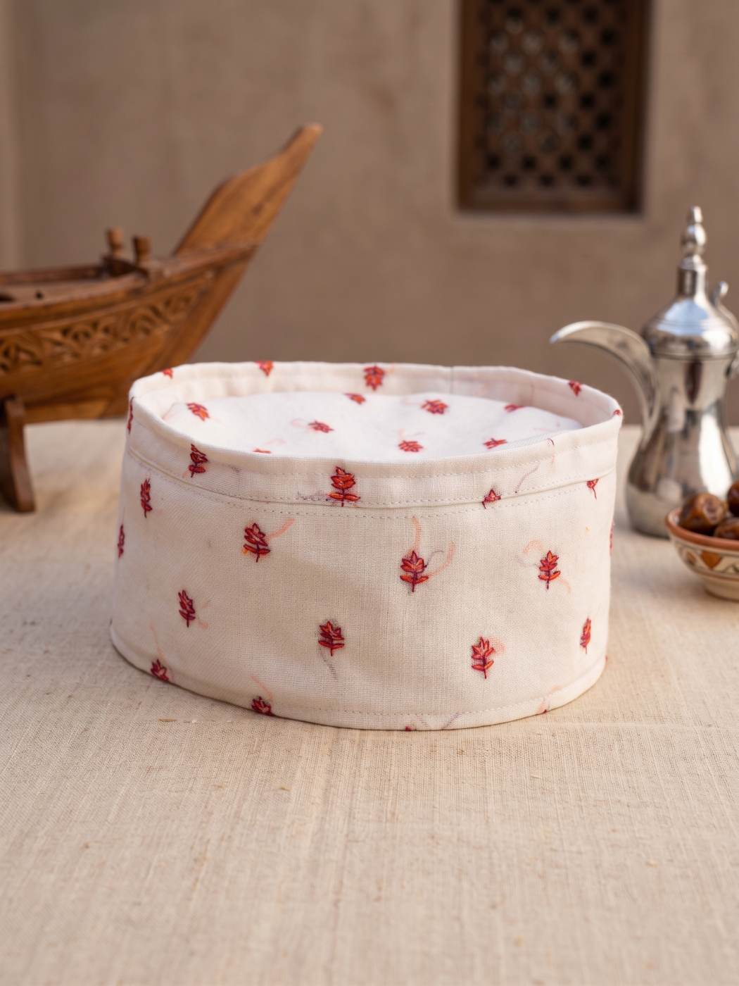 White Barkati Omani Cap with Hand Sozni Embroidery