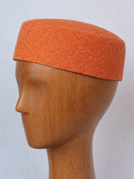 Orange Cotton Cap for Summer in Hakooba Embroidery