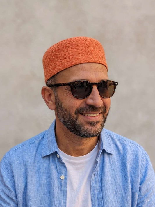 Orange Cotton Cap for Summer in Hakooba Embroidery | Breathable, Foldable, and Lightweight