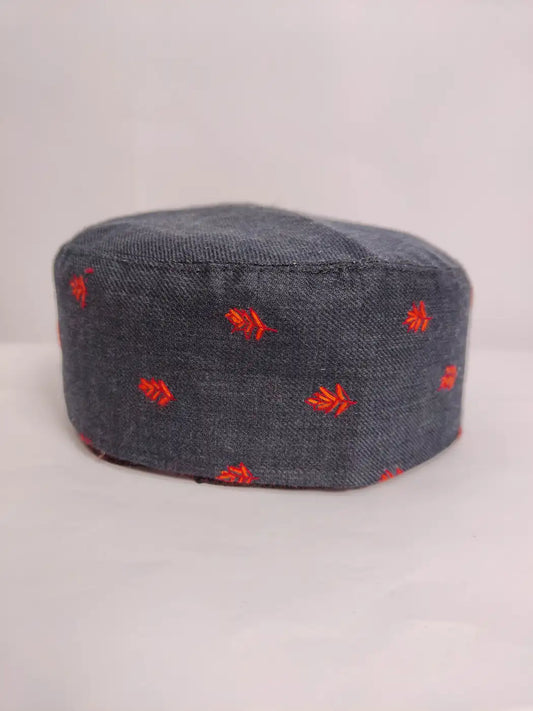 Black Kashmiri cap unique with booti style sozni embroidery on sides 