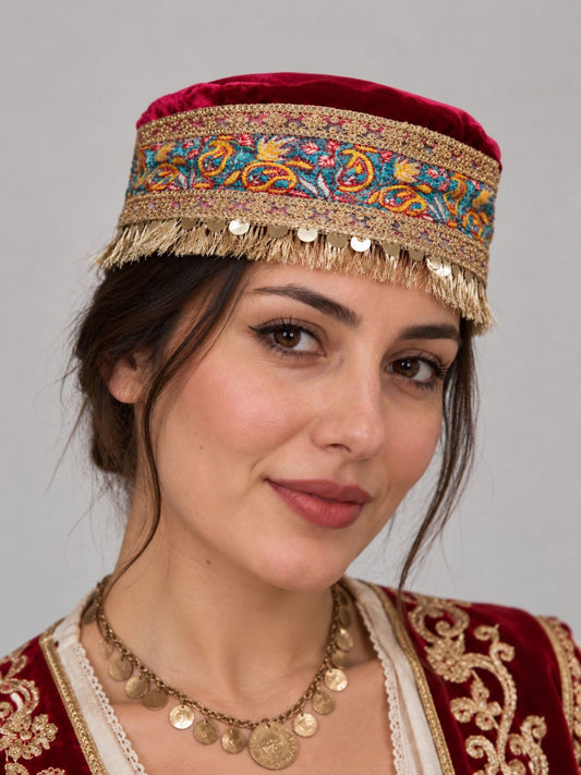 Aahsan Kashmiri Fancy Velvet Cap In Pink With Zari Work for Women