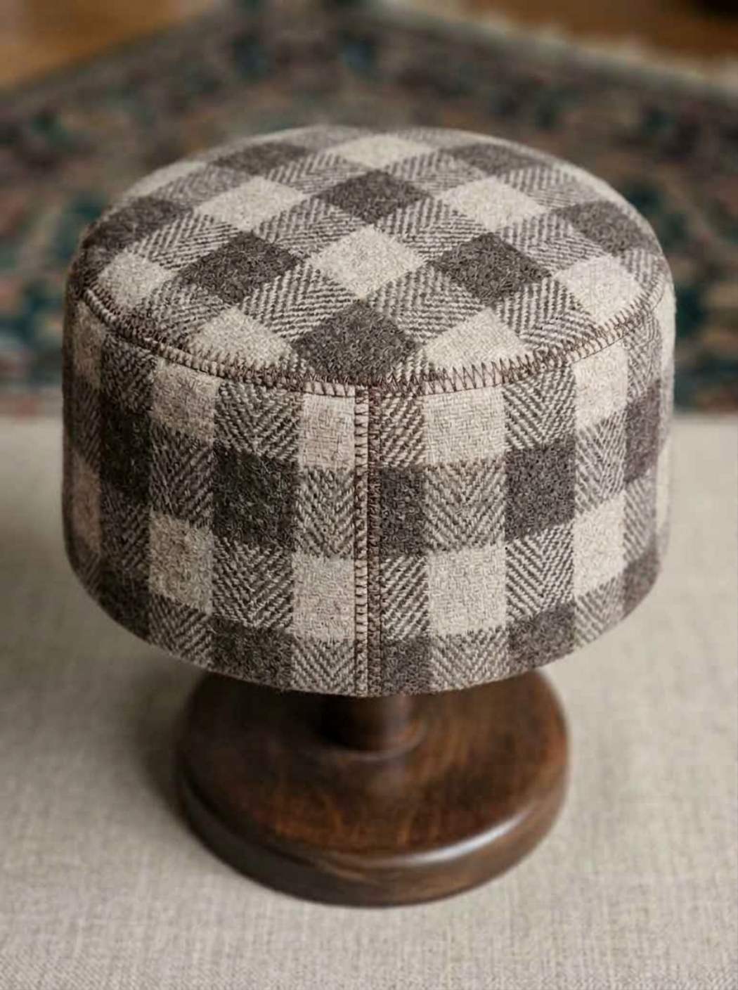 Round cap in check pattern made in handloom tweed 