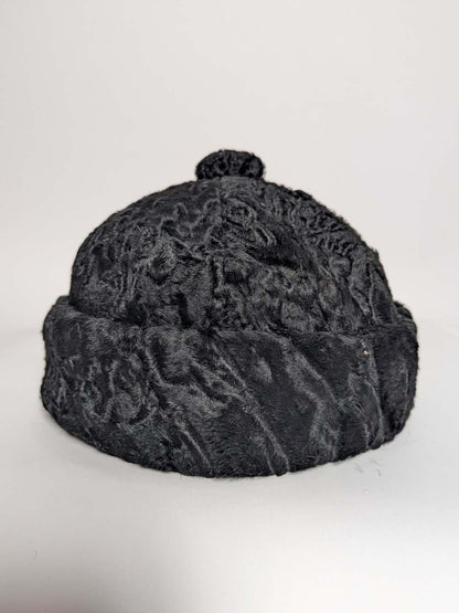 Round Black Karakul Cap | Bucket or Beanie Cap | Ambassadors Hat With Natural Fur