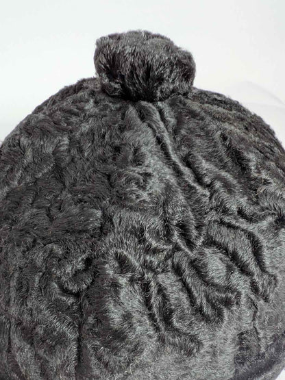 Round Black Karakul Cap | Bucket or Beanie Cap | Ambassadors Hat With Natural Fur