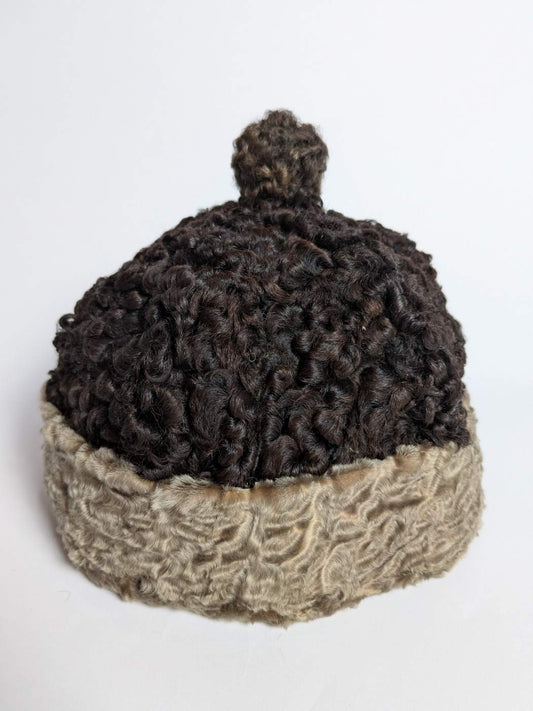 Round Karakul Beanie Cap | Dark Brown Dual Shade | Ambassadors Hat With Natural Fur