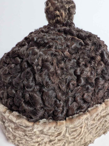 Round Karakul Beanie Cap | Dark Brown Dual Shade | Ambassadors Hat With Natural Fur