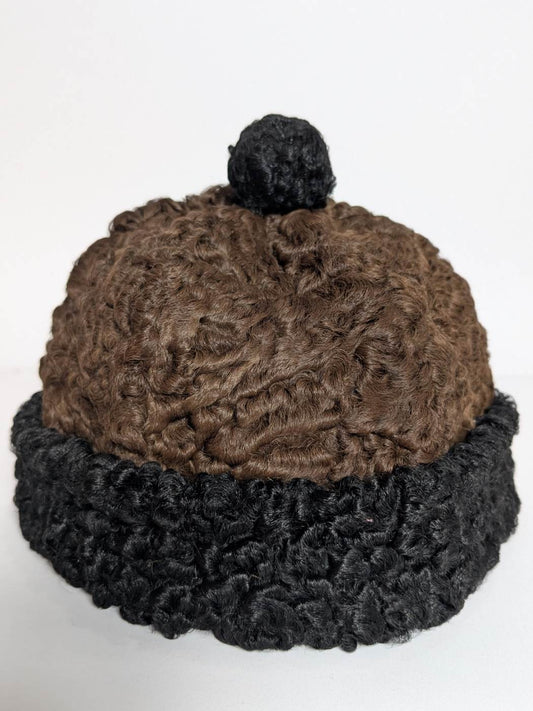 Round Black and Brown Karakul Cap