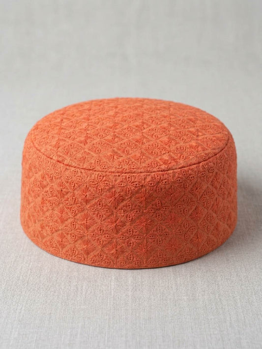 Premium Saffron Cotton Cap for Summer in Hakooba Embroidery | Breathable, Foldable, and Lightweight