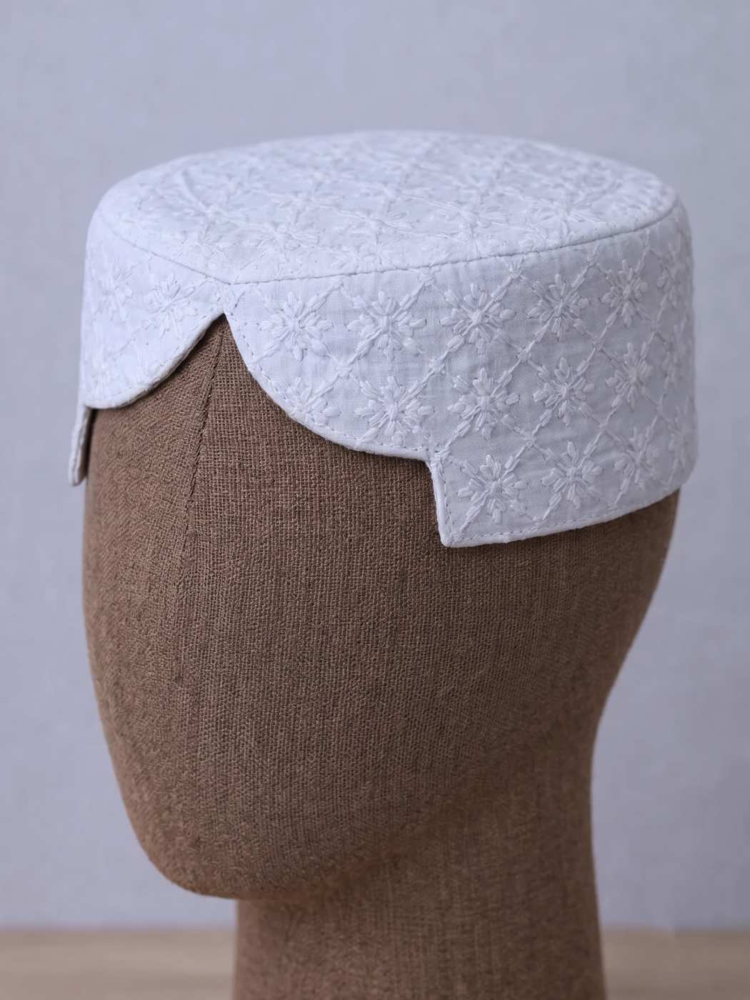 Sindhi Topi in White Lucknowi Style Chikan Work | Handmade