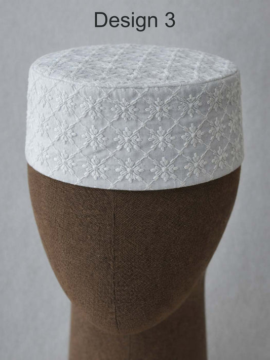White Cotton Cap for Summer in Hakoba Pattern