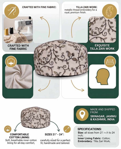 Adil Qadri Classic White Cap with Zari Work