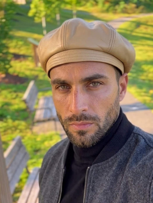 Leather Round Beret Cap | Brimless and Baggy Style