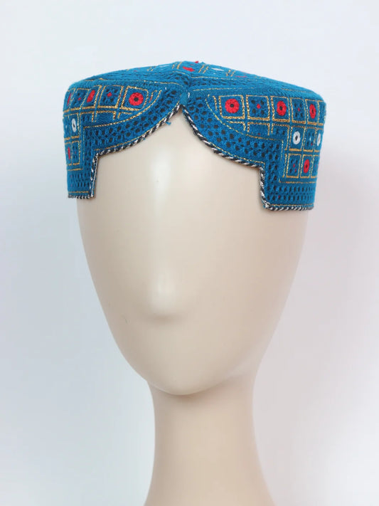 Blue Traditional Maaz Sindhi Topi With Embroidery