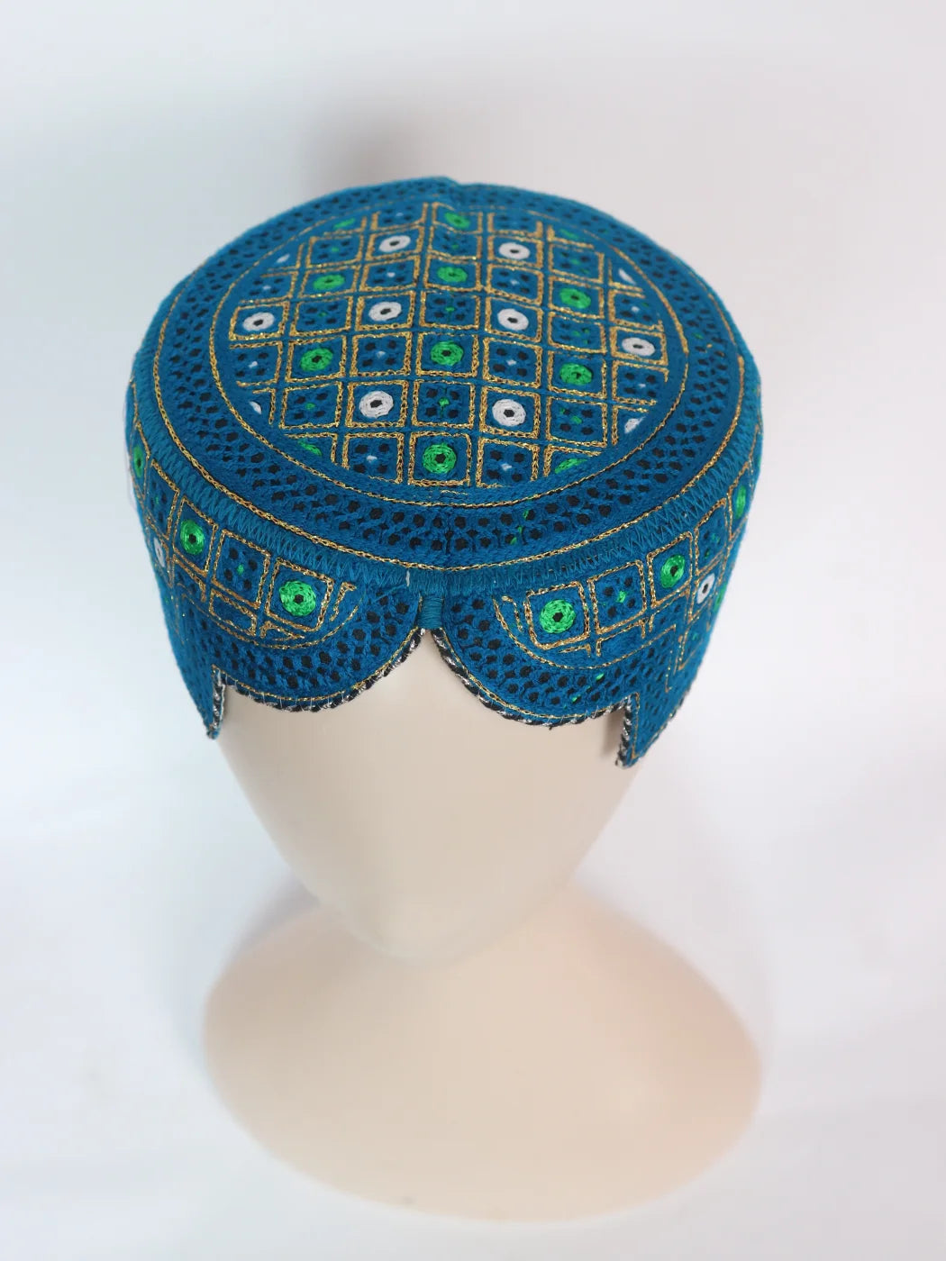 Shahid Blue Sindhi Cap | Traditional Embroidered Topi
