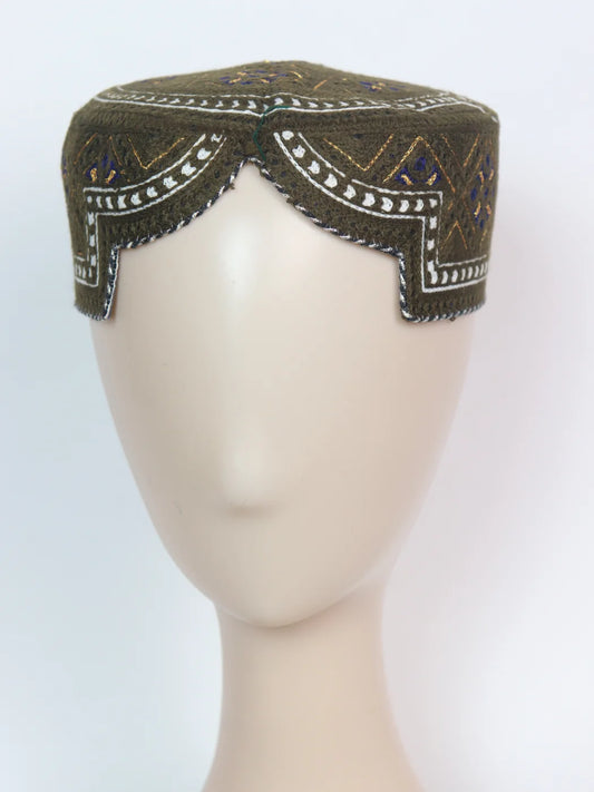 Dark Green Sindhi Cap | Traditional Embroidered Topi Danish