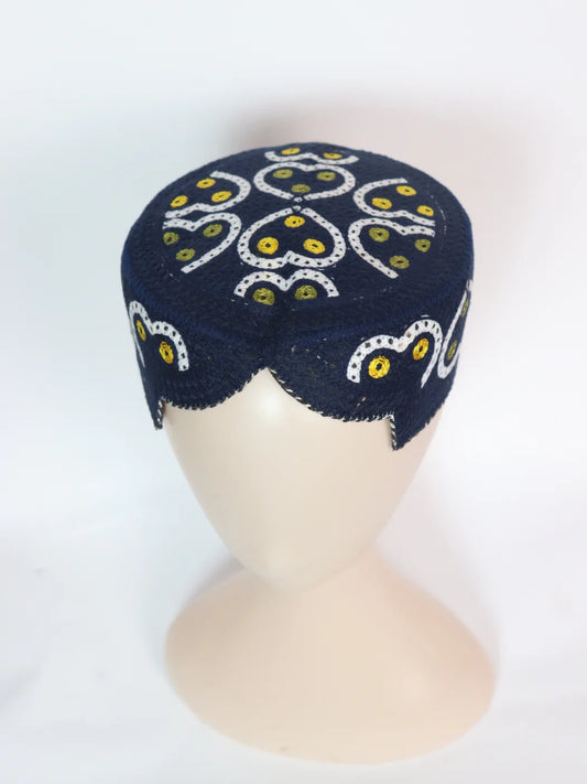 Navy Blue Sindhi Traditional Cap | Topi With Embroidery Zahid