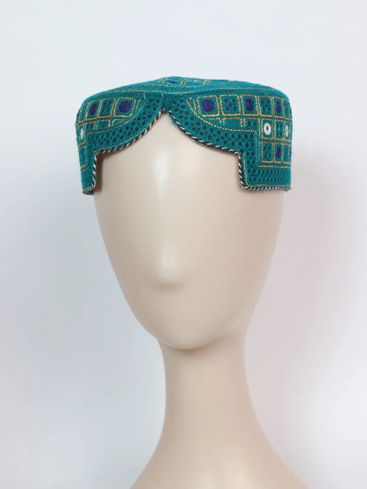 Umer Green Sindhi Traditional Cap | Topi With Embroidery