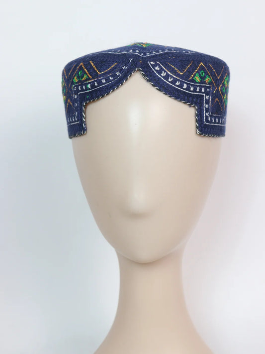 Navy Blue Sindhi Traditional Cap Sheen With Embroidery