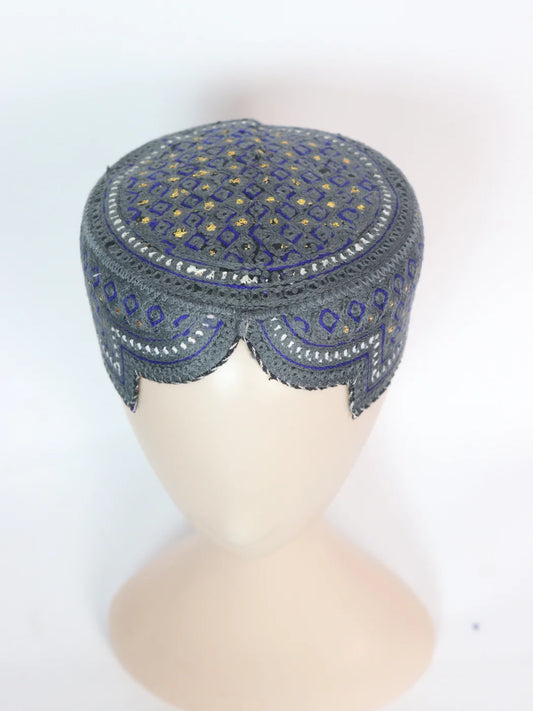 Grey Sindhi Traditional Cap With Embroidery Sameer