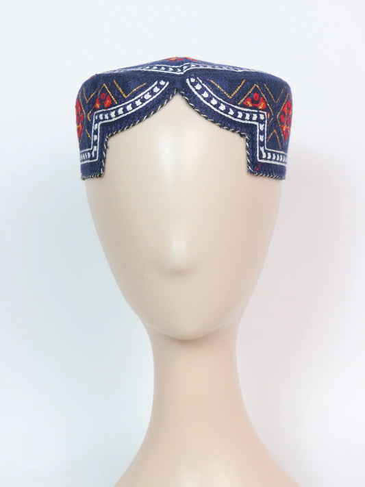 Navy Blue Shaheen Sindhi Traditional Topi With Embroidery
