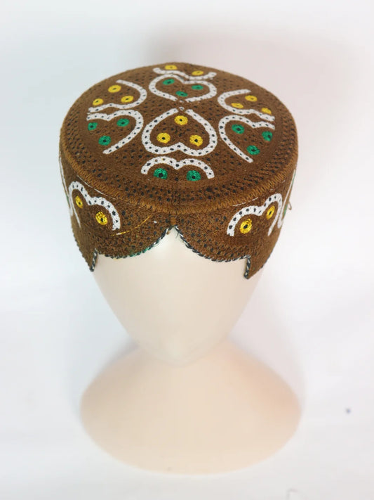 Naseem Brown Sindhi Traditional Cap | Topi With Embroidery