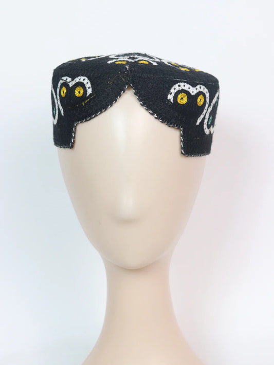 Black Rouf Sindhi Traditional Cap | Topi With Embroidery
