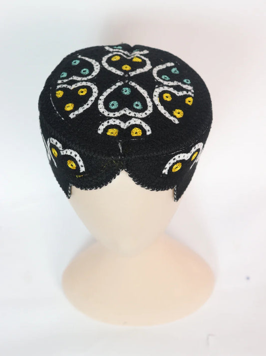 Black Rouf Sindhi Traditional Cap | Topi With Embroidery