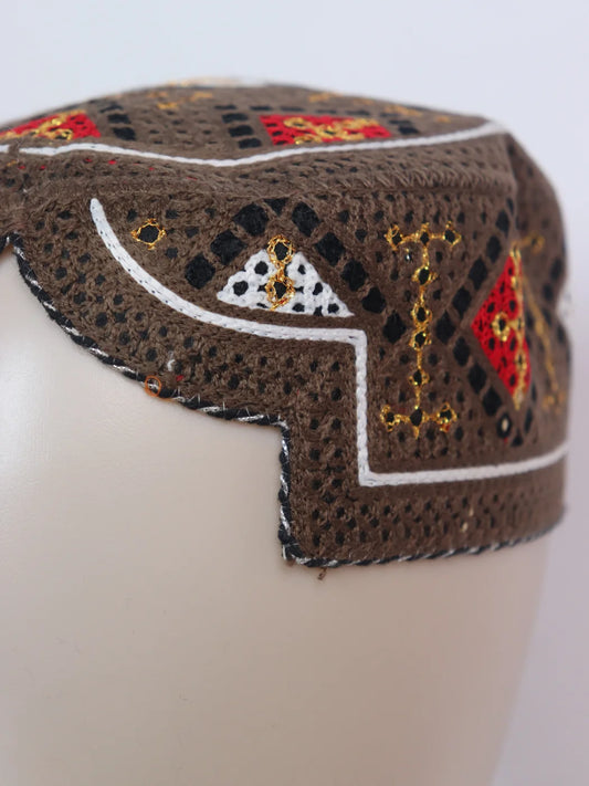 Traditional Brown Sindhi Cap | Topi With Embroidery Saleem