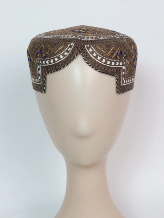 Brown Traditional Sindhi Cap | Topi With Embroidery Shadab