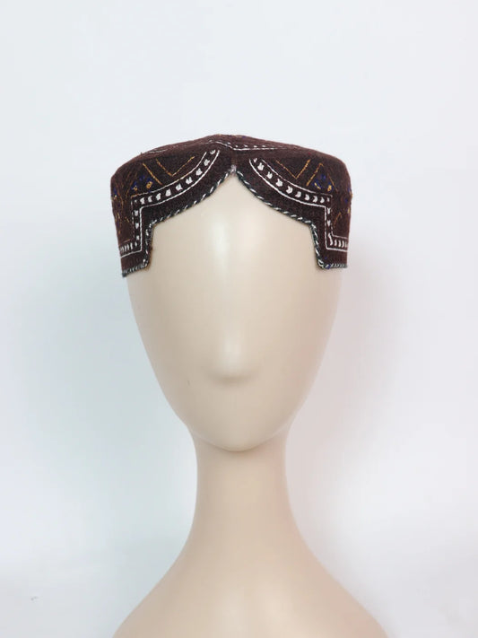 Brown Sindhi Cap | Traditional Topi With Embroidery Haider