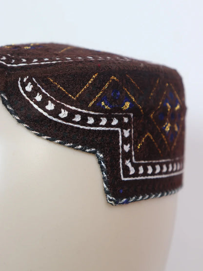 Brown Sindhi Cap | Traditional Topi With Embroidery Haider