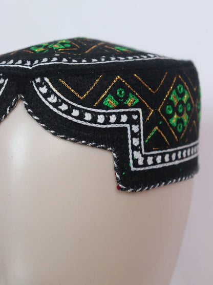Gul-Khan Traditional Sindhi Black Topi With Embroidery