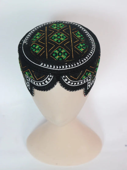 Gul-Khan Traditional Sindhi Black Topi With Embroidery