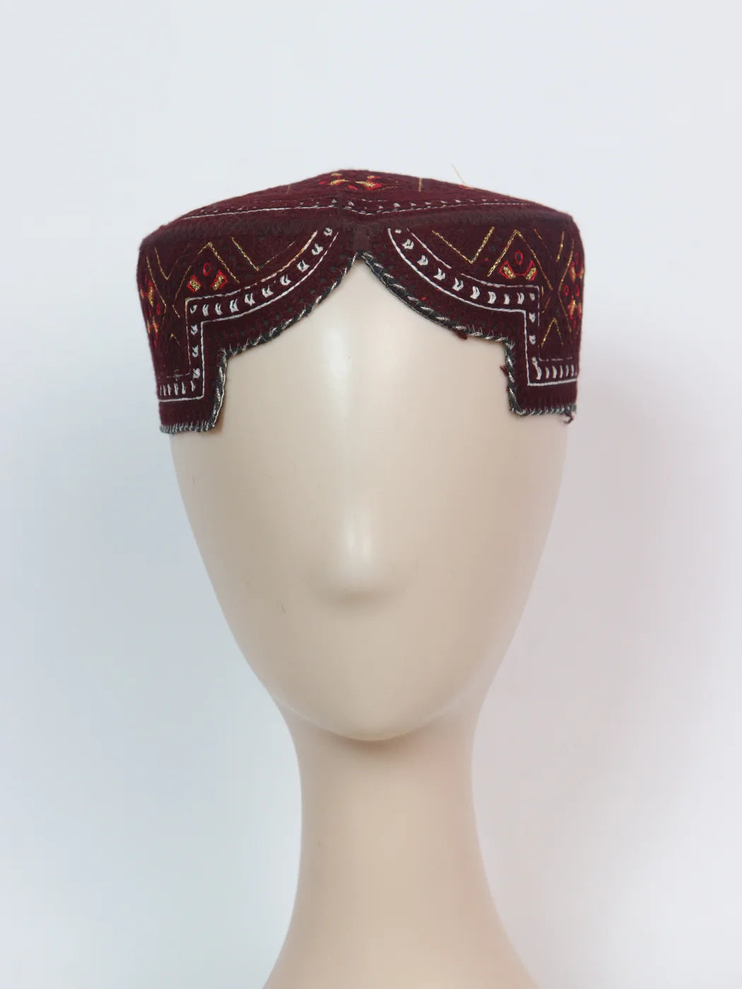 Maroon Traditional Sindhi Topi With Embroidery Abrar