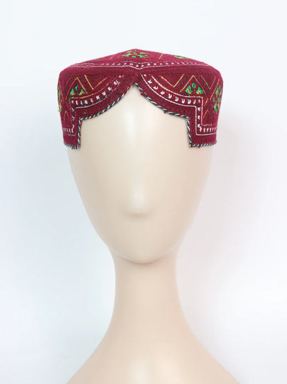 Maroon Classic Sindhi Cap | Topi With Embroidery
