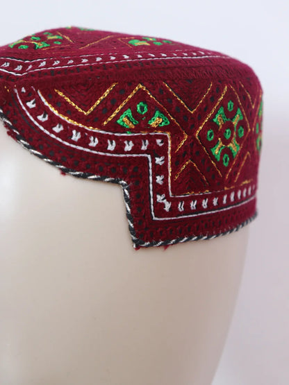 Maroon Classic Sindhi Cap | Topi With Embroidery