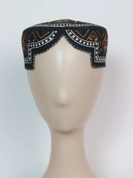 Black Traditional Sindhi Cap | Topi With Embroidery Sohaib