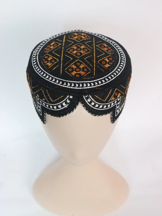Black Traditional Sindhi Cap | Topi With Embroidery Sohaib