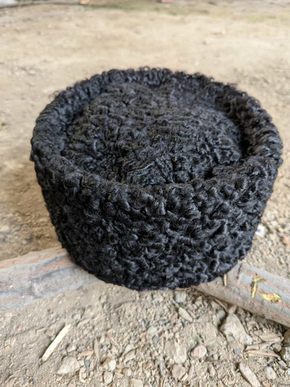 round cap russian style in black karakul fur