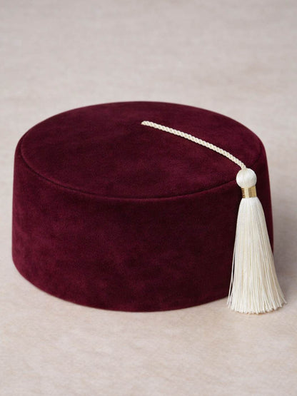 Maroon Velvet Turkish Fez Inspired Cap With Tassle | Height 3 Inch