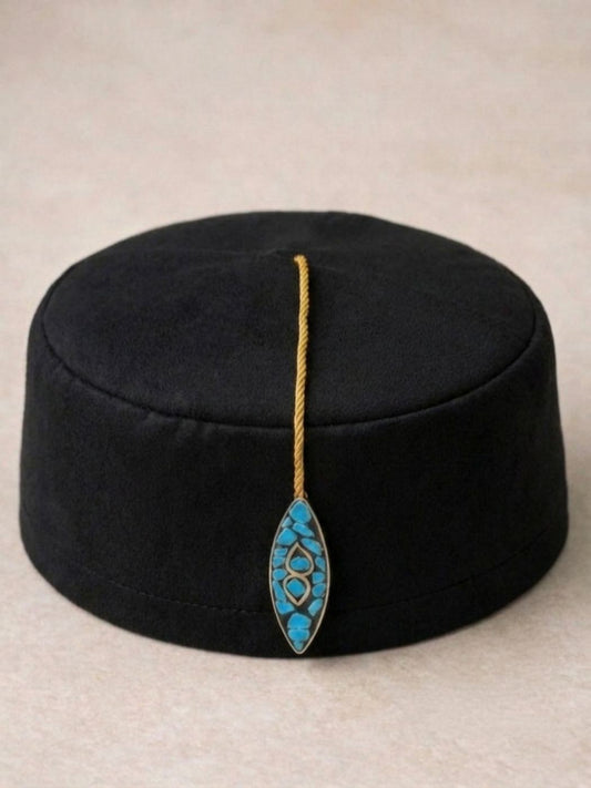 black turkish cap with turquiose tassle